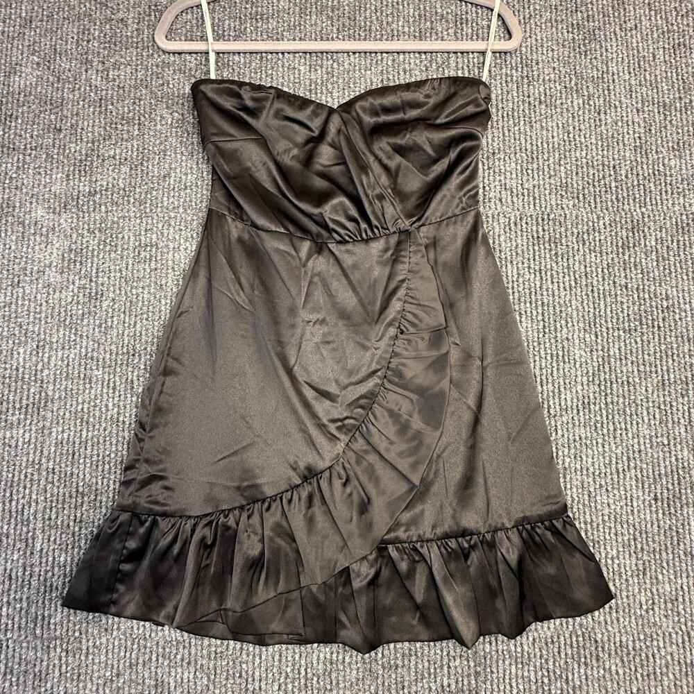 Lulus Adorable Admirer Black Ruffle Strapless Party Mini Dress XS See defect pic